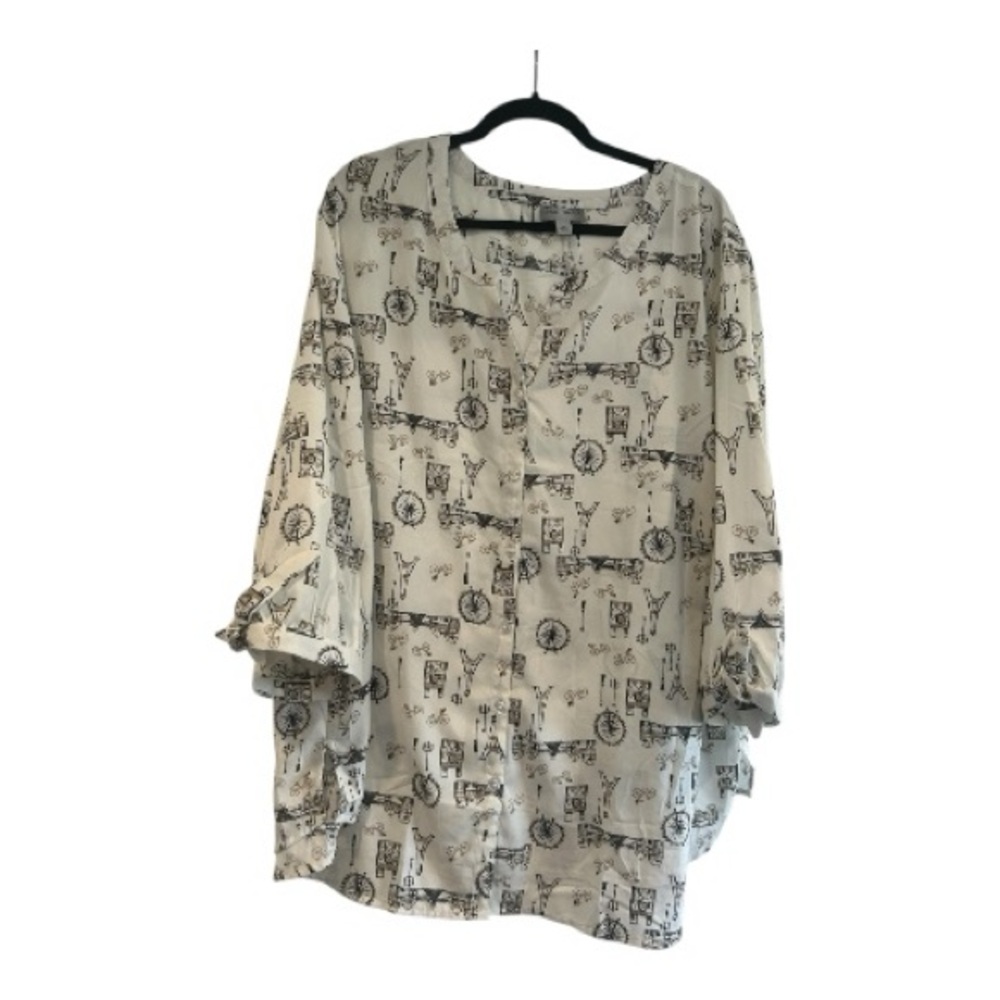 Catherines Womens Artsy Button Up Top Size 3X Office Polyester Mature Flowy
